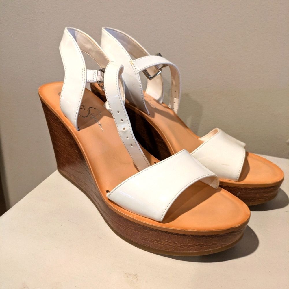 Jessica Simpson White Wedge Heels Size 7.5